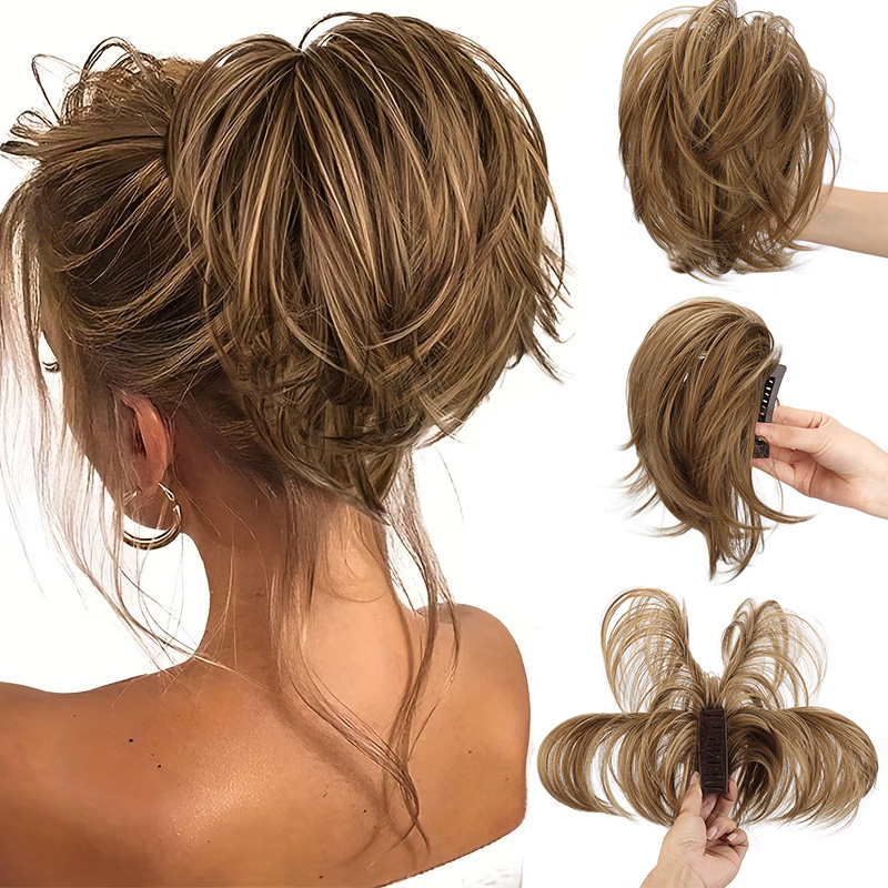 Claw Clip Messy Bun Hair Piece - Synthetic Claw Clip Ponytail Extension Bendable